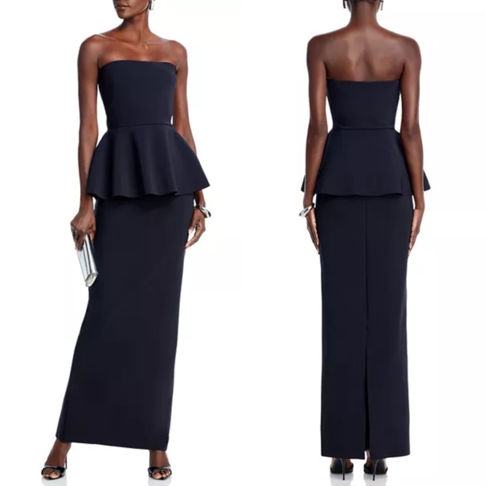 NEW NWT Chiara Boni La Petite Robe Yumix Strapless Peplum Gown In Black